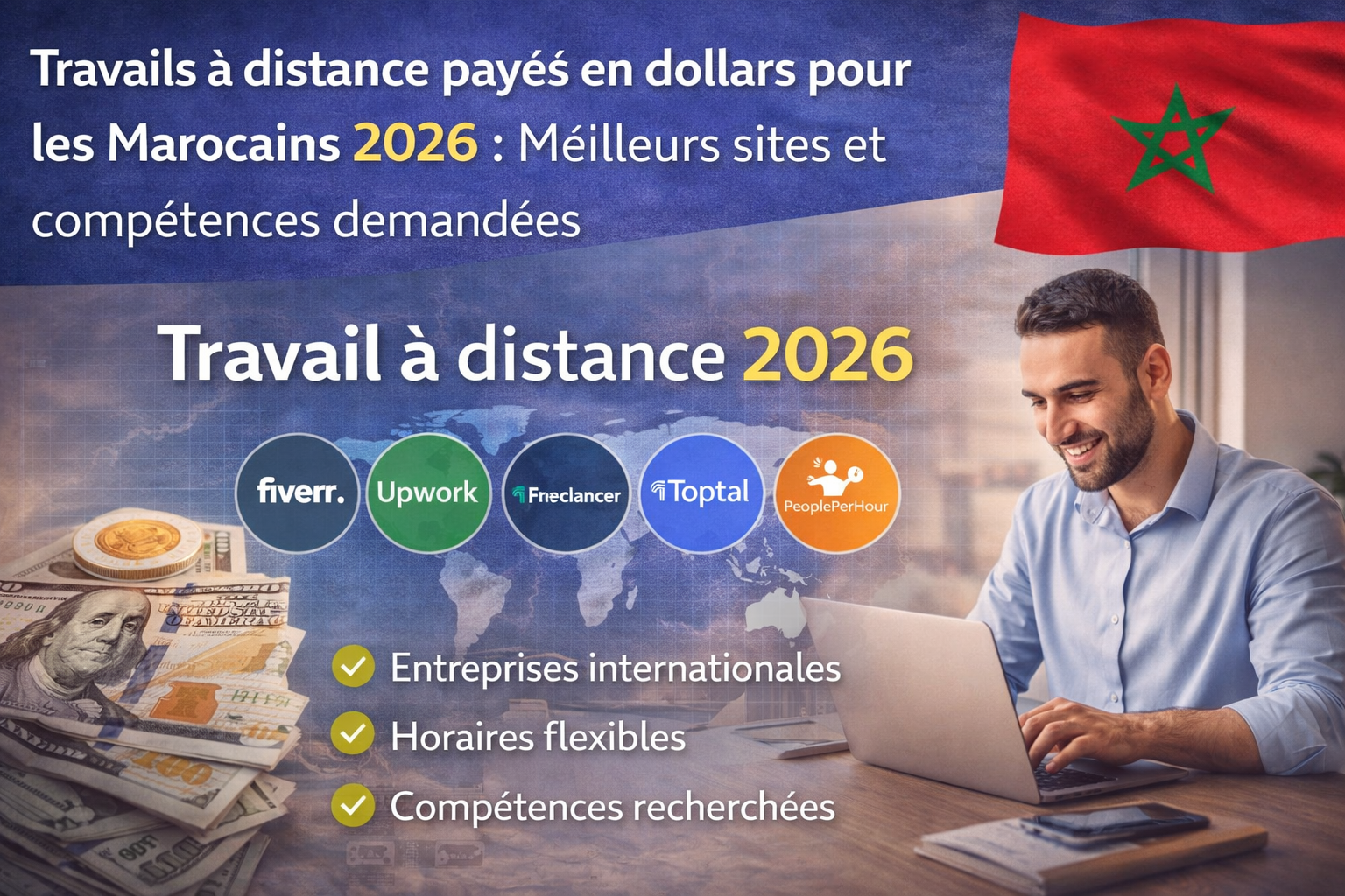 وظائف عن بعد مدفوعة بالدولار للمغاربة 2026: أفضل المواقع والمهارات المطلوبة