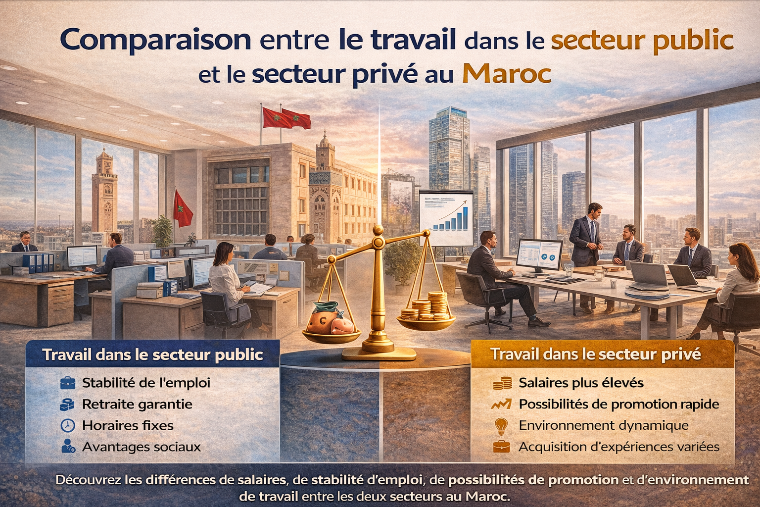 مقارنة بين العمل في القطاع العام والخاص بالمغرب