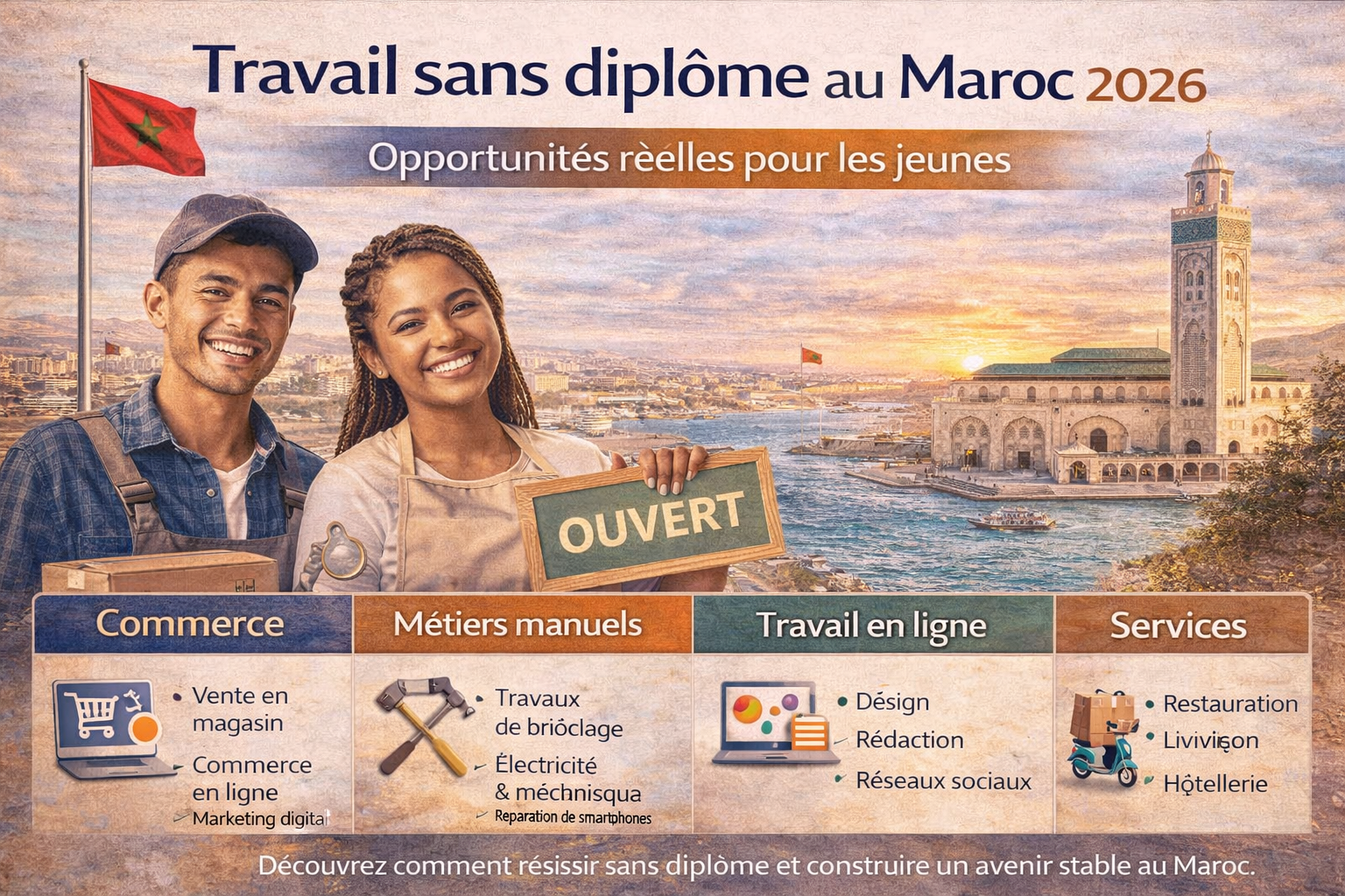 عروض عمل بدون شهادة في المغرب 2026: فرص حقيقية للشباب بدون دبلوم