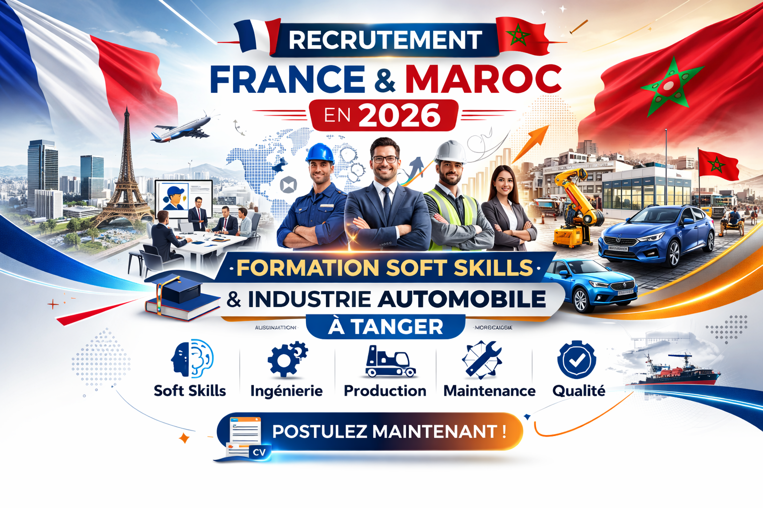 التوظيف في فرنسا والمغرب 2026: المهارات الناعمة Soft Skills وفرص صناعة السيارات بطنجة — دليل المرشح الاحترافي